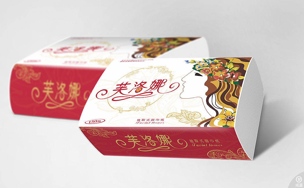 高端紙巾花神典雅品牌-芙洛娜抽取式面紙巾包裝設計